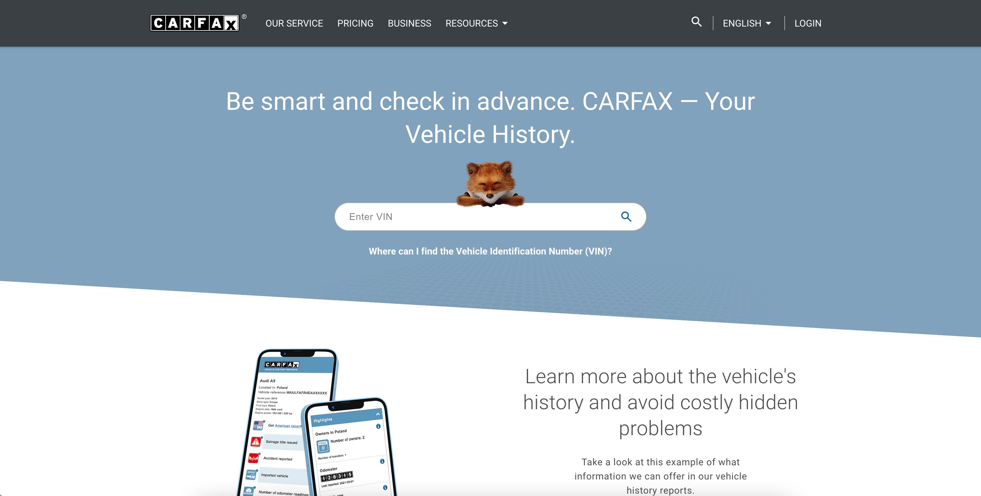 a Carfax autós történeti weboldal honlapjának áttekintése